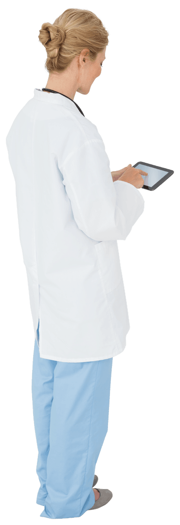Transparent Image of Doctor Using Tablet with Blonde Hair