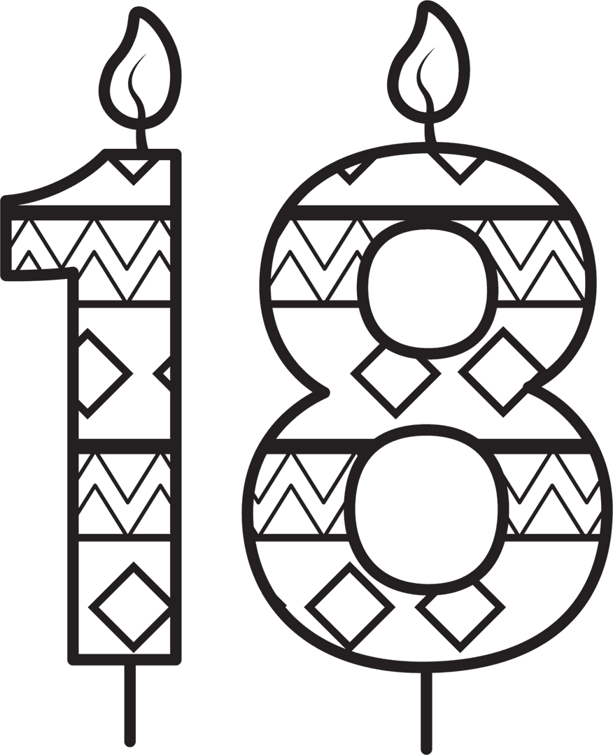 Black Patterned 18 Birthday Candle on Transparent