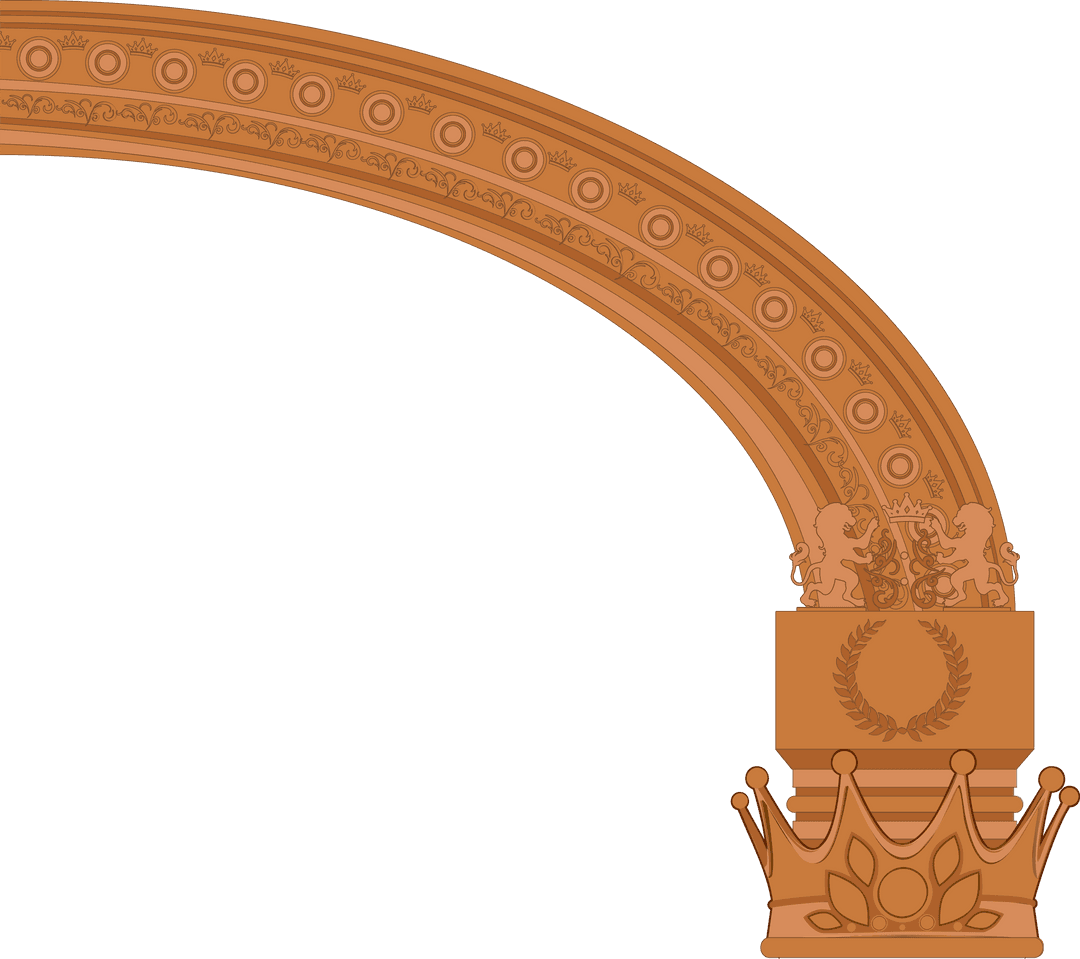 Ornate Arch with Crown and Lion Motif on Transparent Background