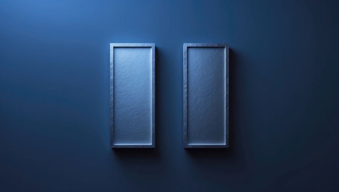 Minimalistic Dual Metallic Panels on Blue Modern Art Space