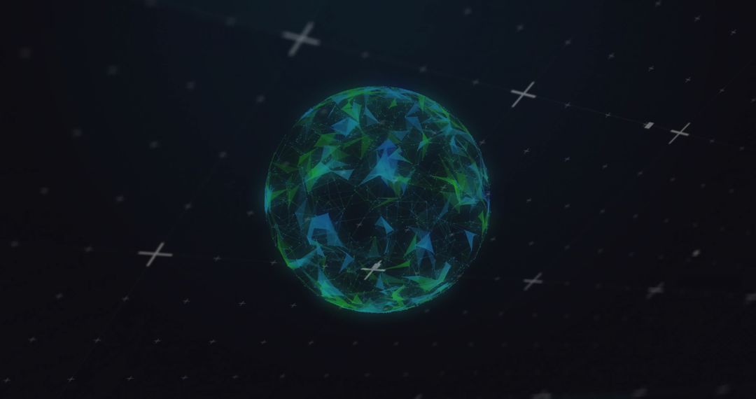 Connected Digital Cube and Wire World on Black Background