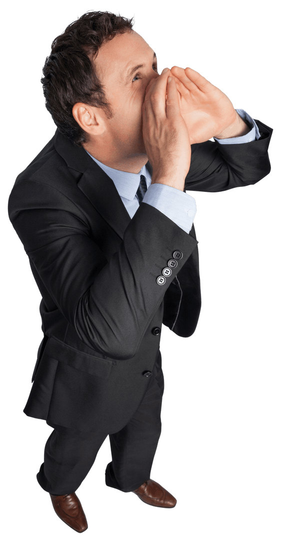 Caucasian Businessman Shouting Enthusiastically Transparent BG