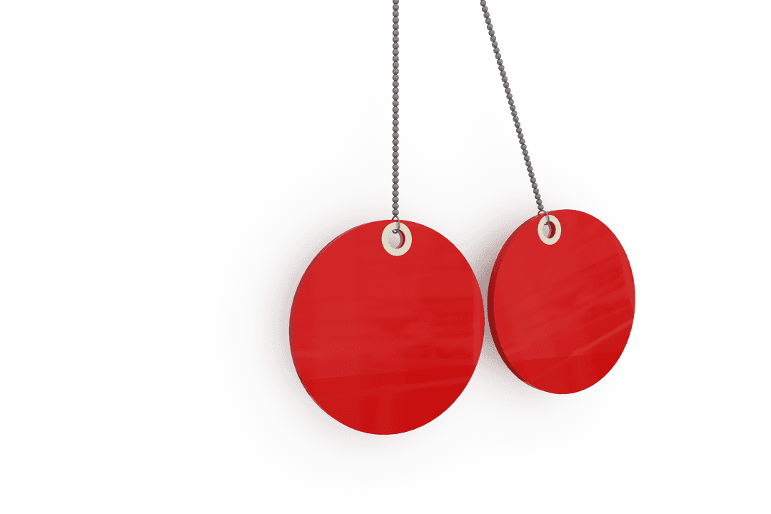 Red Circle Tags Hanging on Chains with Transparent Background
