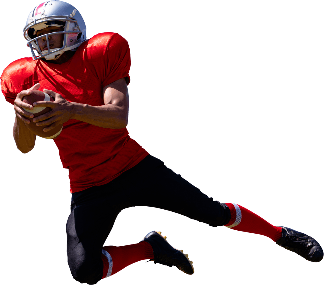 Athletic Football Player Making Impressive Catch Transparent Background