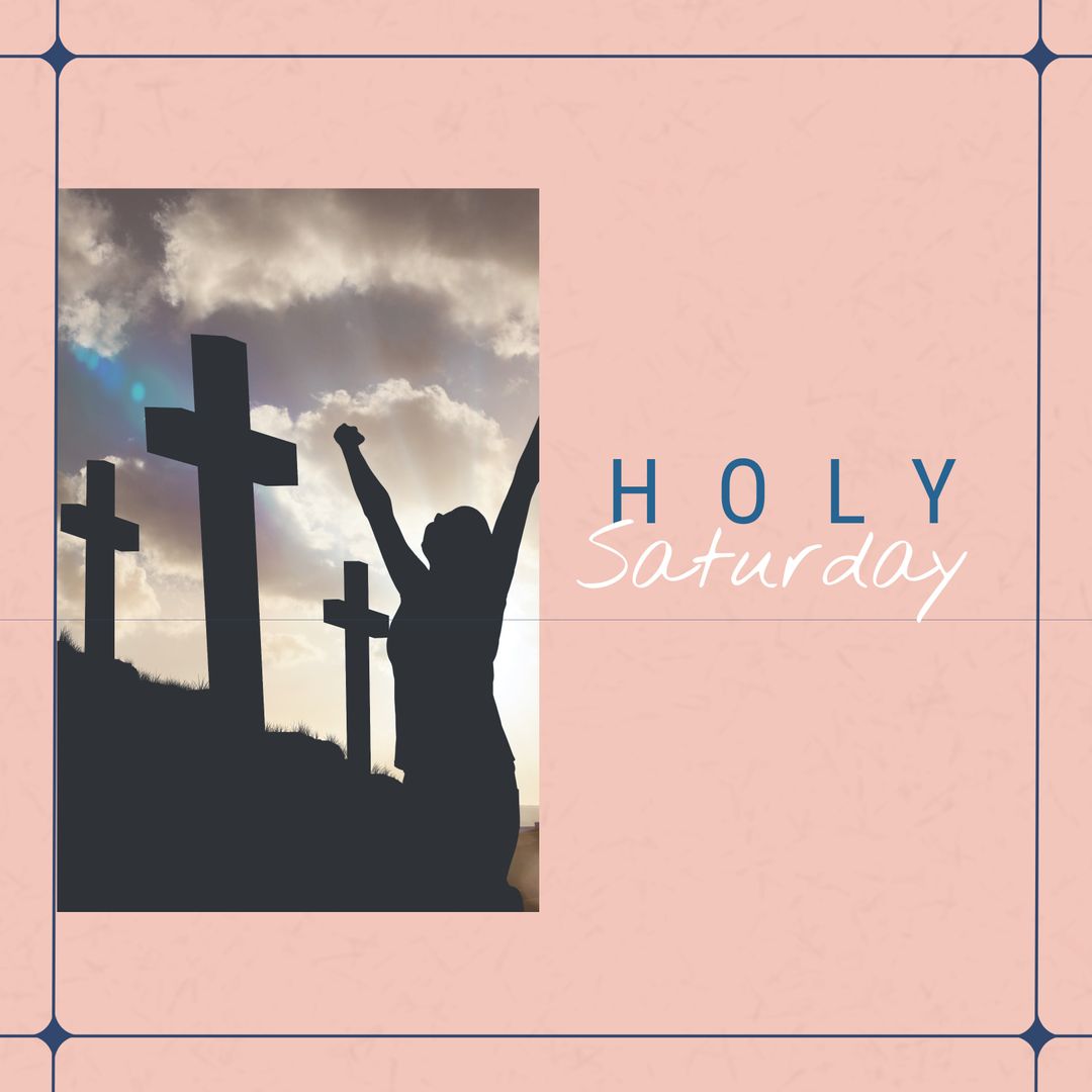 Silhouette of Woman with Raised Hands Near Crosses at Sunset on Holy Saturday - Download Free Stock Templates Pikwizard.com