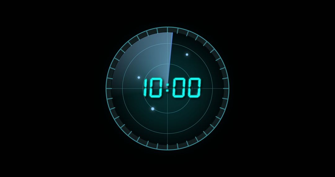 Futuristic Blue Digital Clock Timer on Black Background