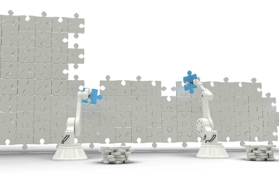 Transparent Robotic Arms Arranging Jigsaw Puzzle Pieces