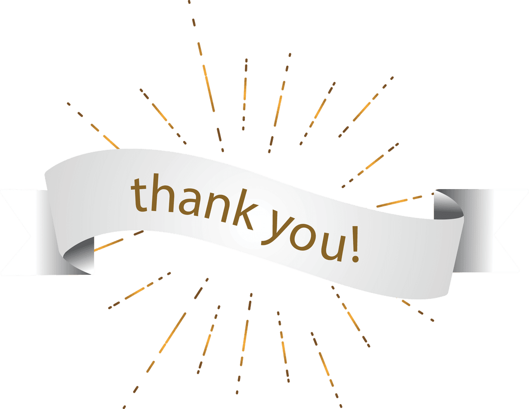 Thank You Ribbon Banner with Radiant Design on Transparent Background