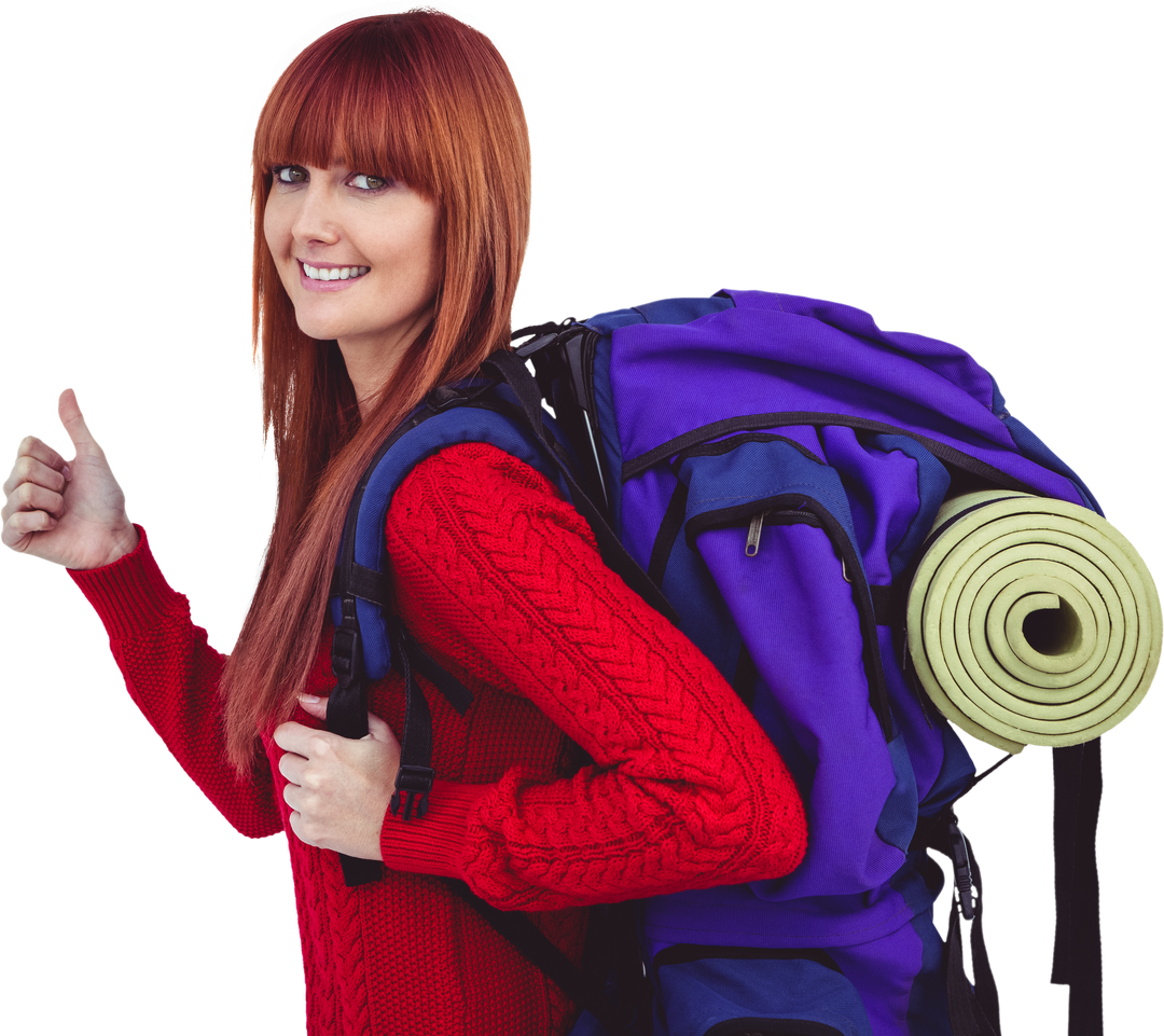 Smiling Woman Top Perform Outdoor Adventure With Backpack on Transparent Background - Download Free Stock Images Pikwizard.com