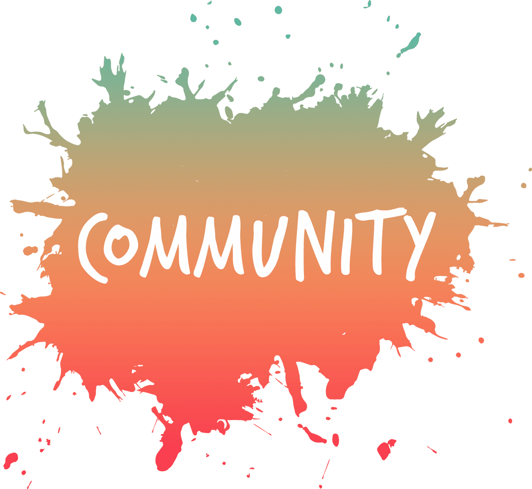 Colorful Community Text with Splash on Transparent Background