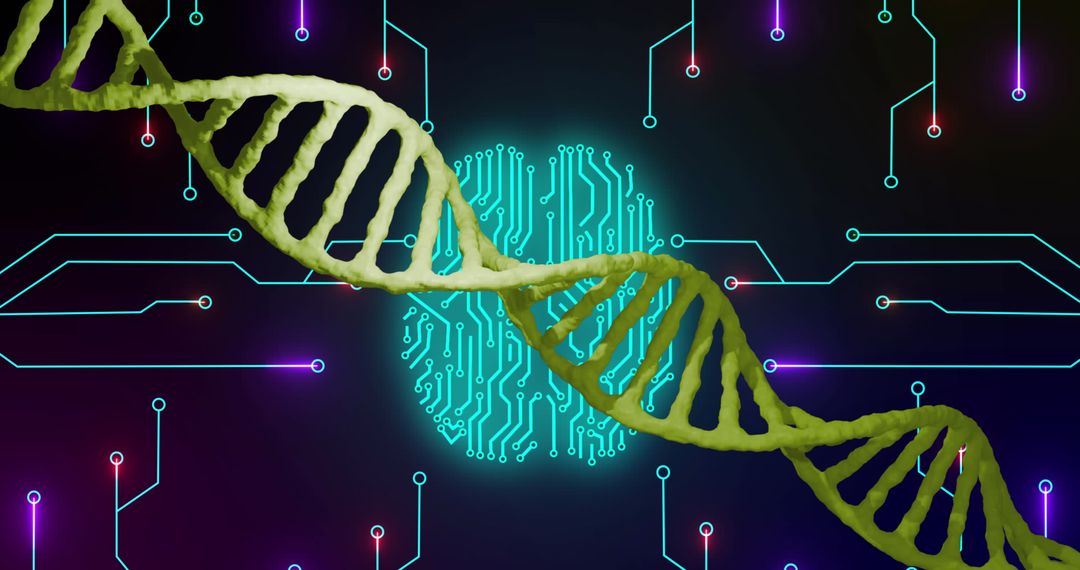 DNA Strand over Digital Circuit Board Background