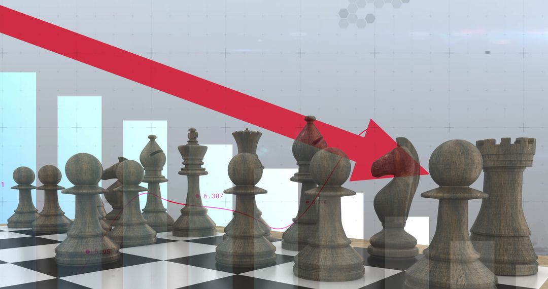 Strategic Decline Concept with Chess and Digital Data Visual
