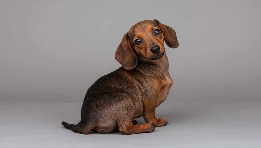 Adorable Dachshund Puppy Sitting with Curious Expression in Studio