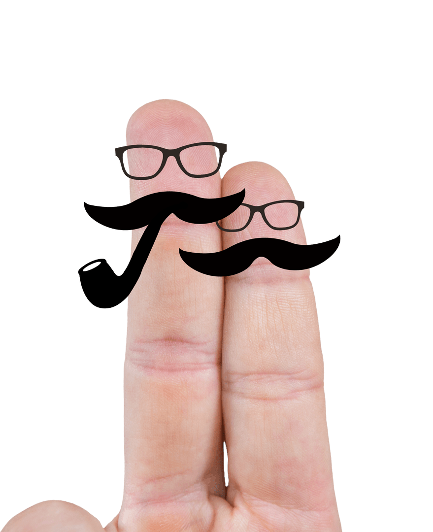 Playful Fingers with Glasses and Mustaches on Transparent Background