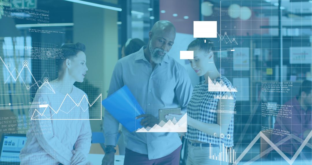 Diverse Team Discussing Digital Analytics in Modern Office Environment