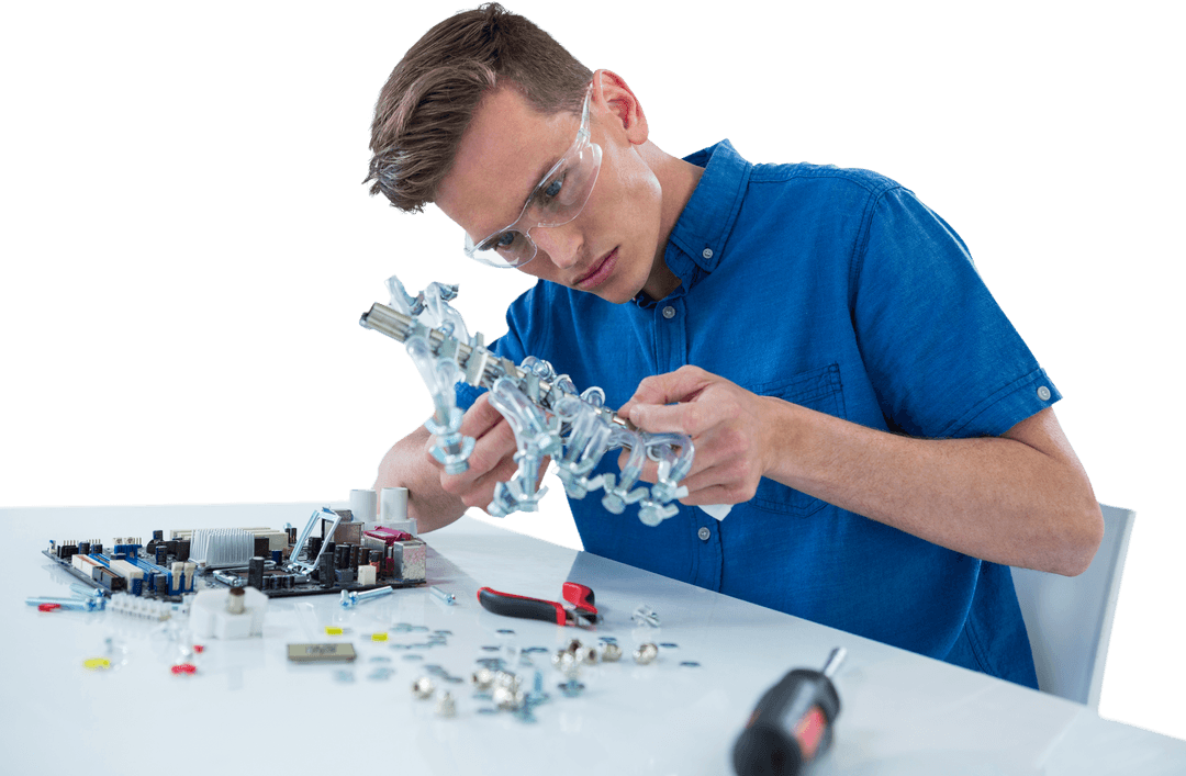 Focused Engineer Repairing Transparent Hardware Device
