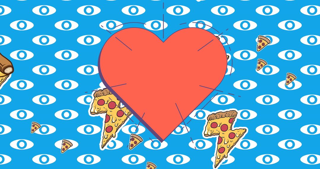 Pizza Love Heart With Fun Quirky Icons Background Design