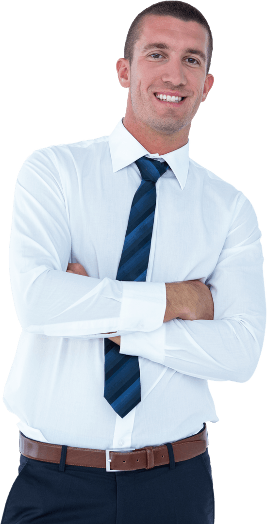 Confident Businessman in Transparent Background Smiling with Crossed Arms