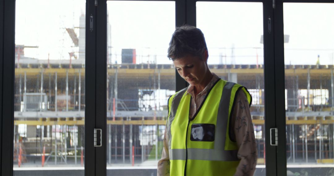 Female Architect in Reflective Vest Observing Construction Project - Free Images, Stock Photos and Pictures on Pikwizard.com