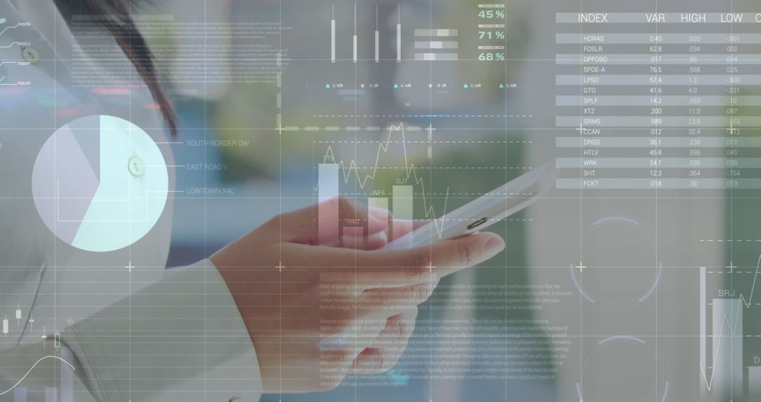 Businesswoman Analyzing Financial Data with Smartphone Technology