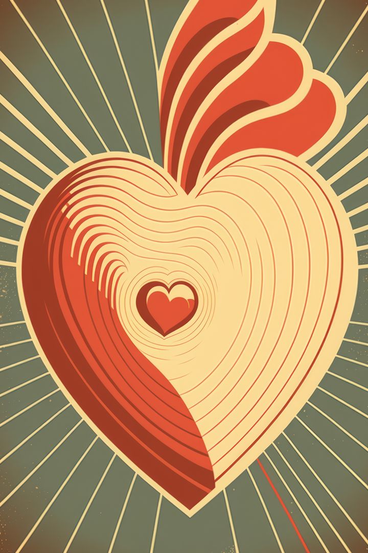 Retro Heart Design with Radiating Lines and Stylized Details - Free Images, Stock Photos and Pictures on Pikwizard.com