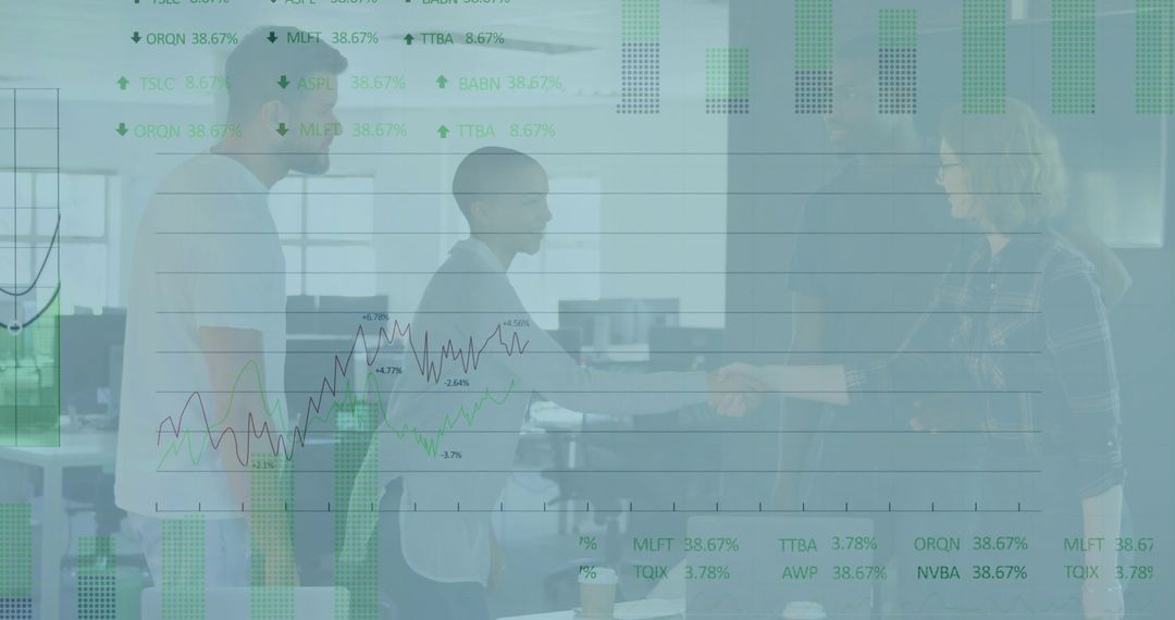Business Team Shaking Hands Over Data Dashboards Representing Collaboration and Growth