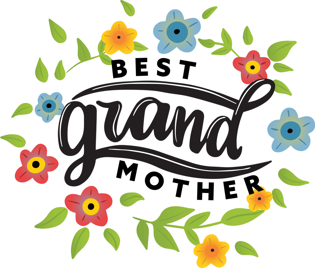 Colorful Floral Emblem with Elegantly Scripted 'Grand' Text Transparent