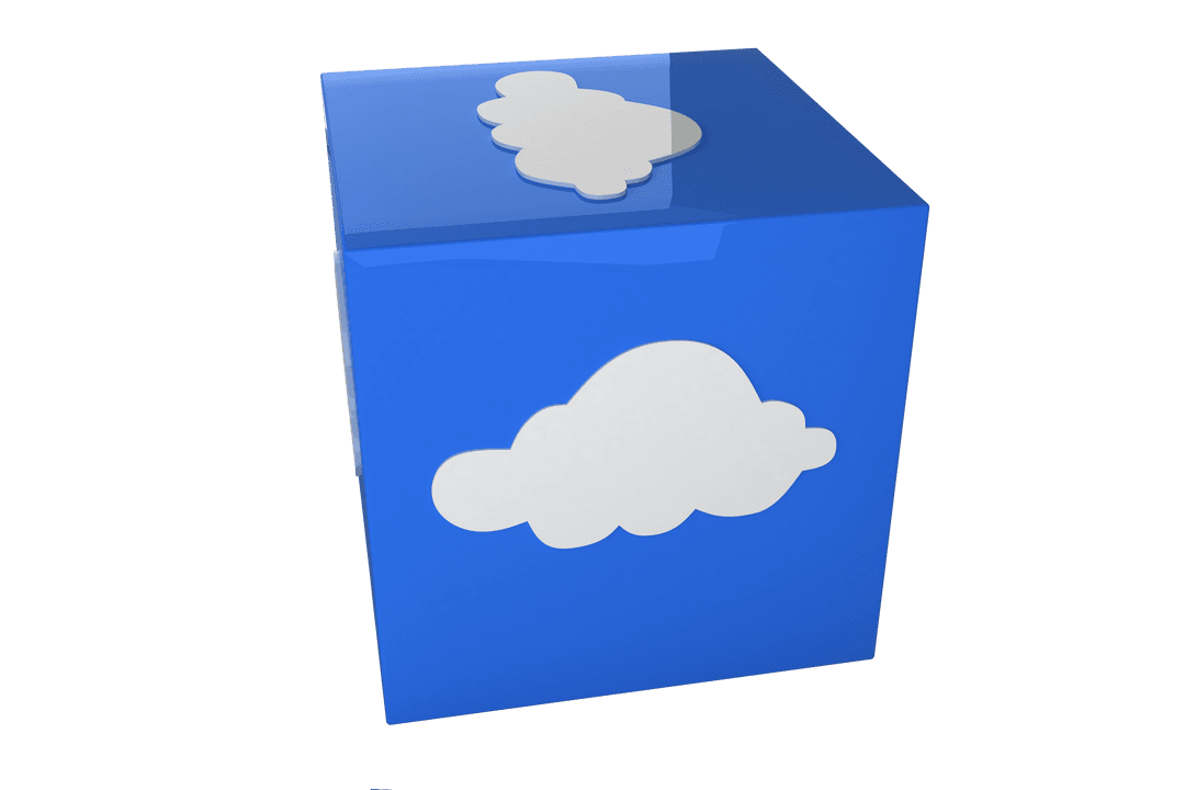 3D Transparent Blue Cube with Cloud Icon for Tech Concepts
