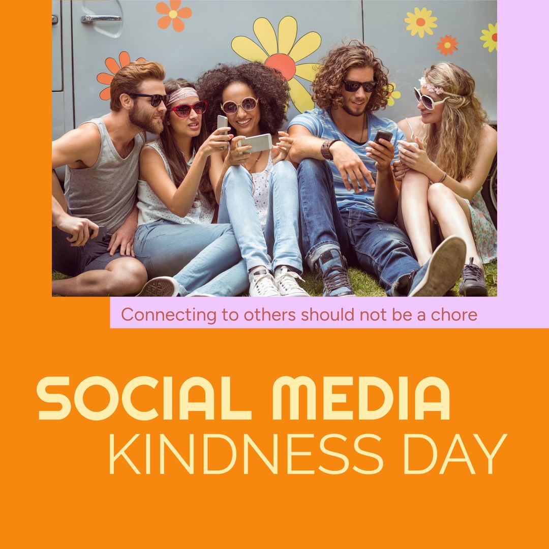 Diverse Friends Enjoying Social Media Kindness Day Celebration