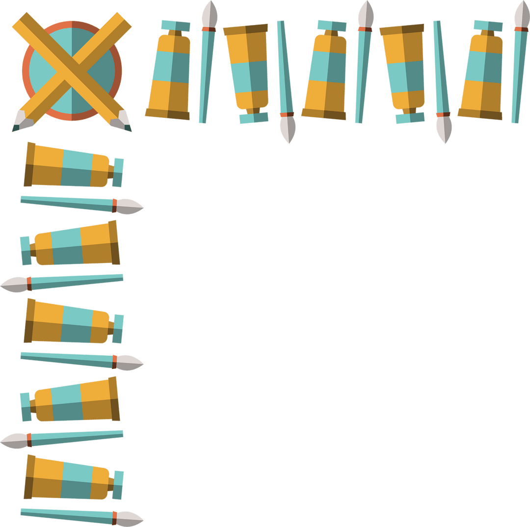 Artistic Border with Paint Tubes and Brushes on Transparent Background