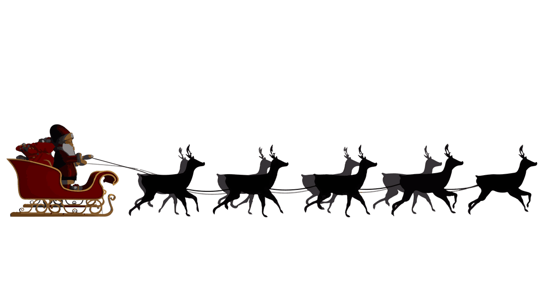 Transparent Silhouette of Santa with Reindeer Sleigh Journey