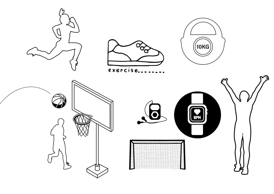 Fitness and sports icons for coloring and design projects