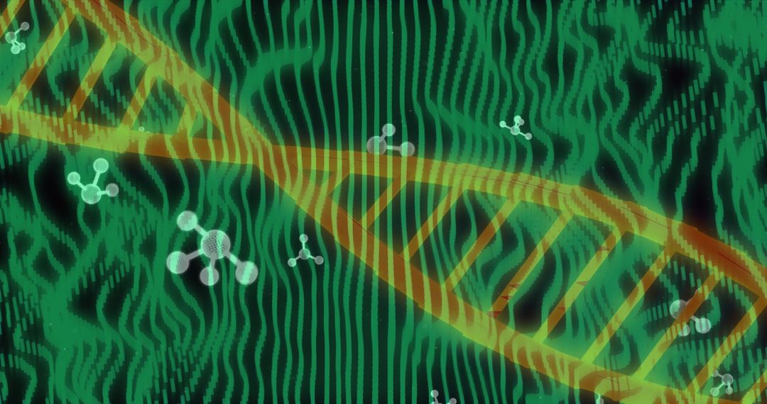 Abstract DNA Strand with Molecular Structures in Green Waves