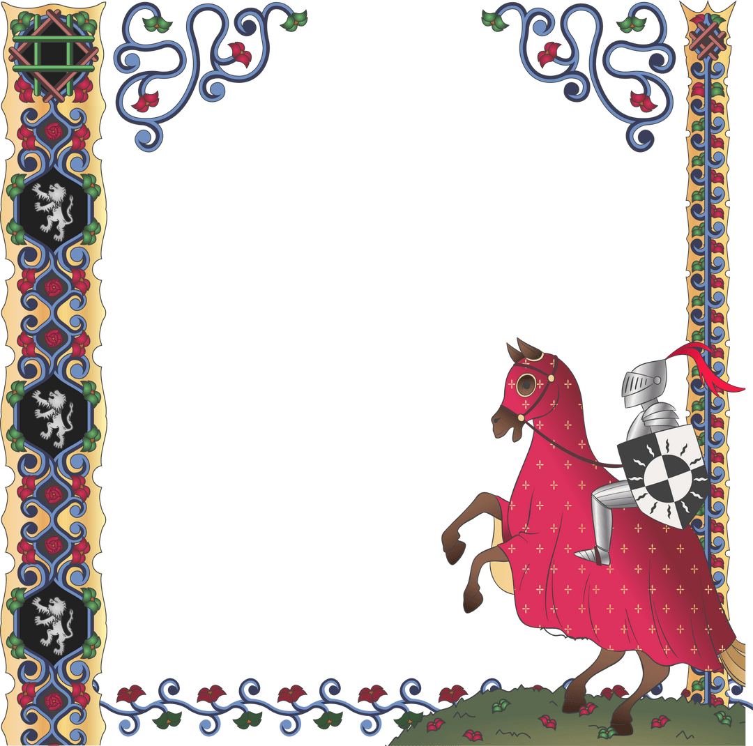 Medieval Knight Horseback on Ornate Border Transparent Design