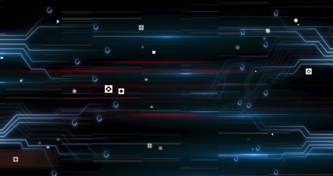 Digital Circuit Board with Abstract Icons and Lines