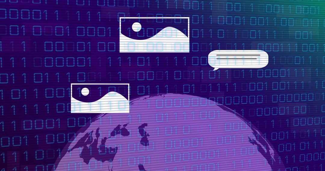 Digital Data Globe with Technology Icons and Binary Code