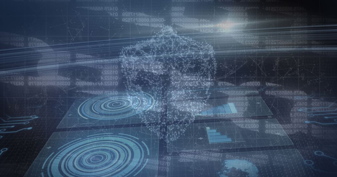 Digital Security Concept with Holographic Lock and Data Screens