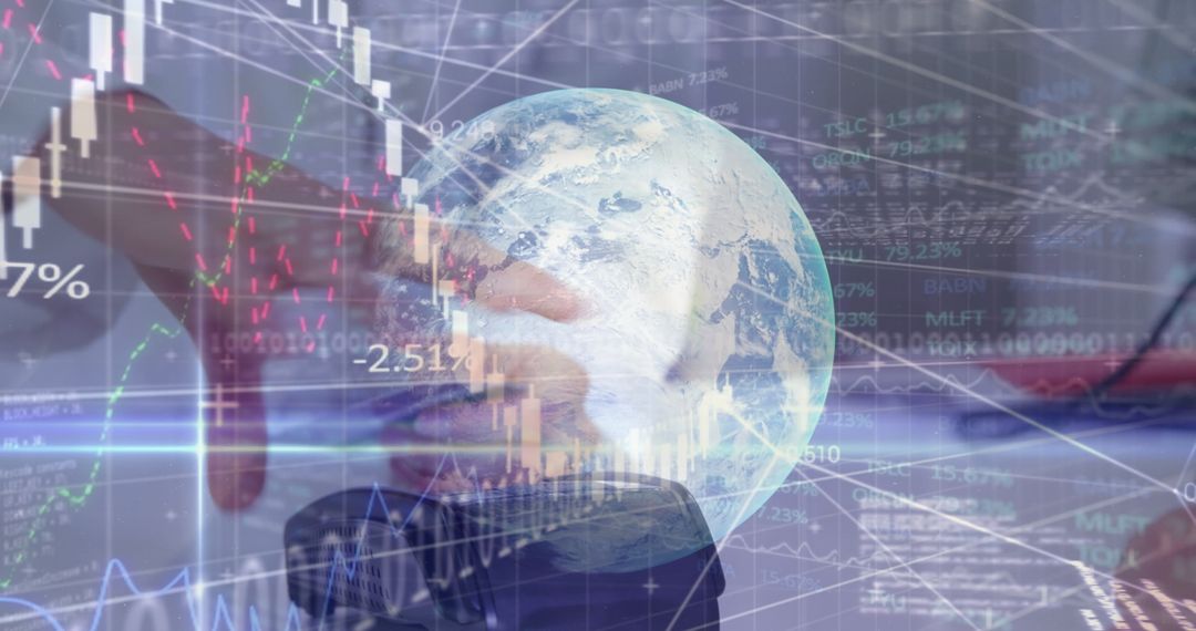 Businessman Working with Digital Globe and Financial Data