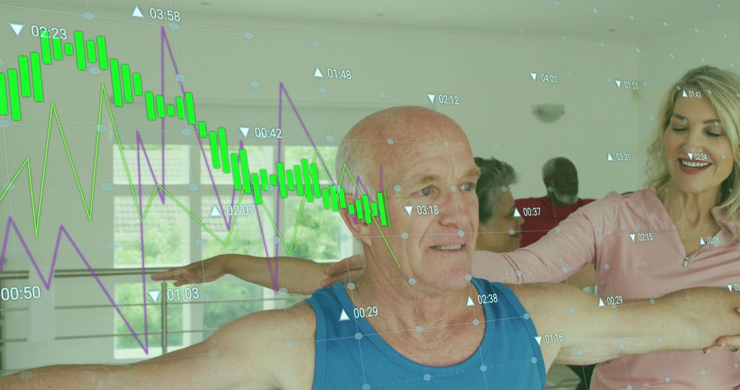 Active Seniors Exercising with Digital Overlay of Analytics
