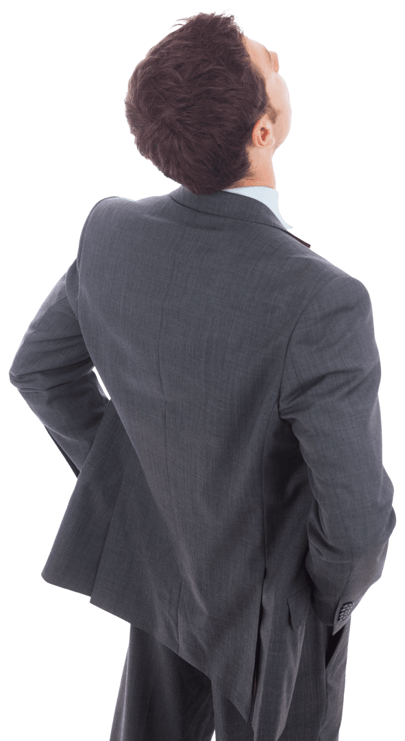 Transparent Successful Businessman Looking Up with Hands on Hips