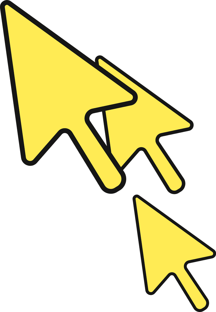 Overlapping Yellow Arrow Cursors on Transparent Background