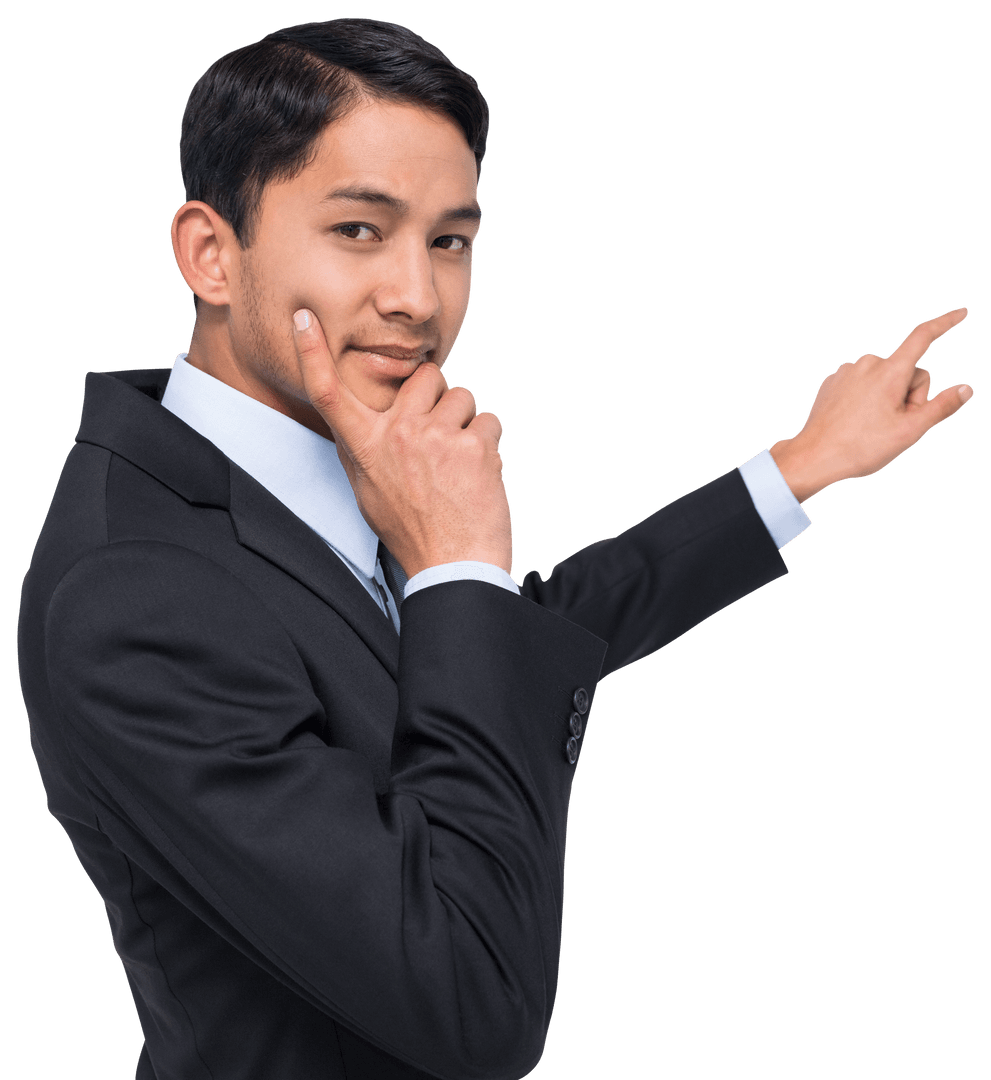 Confident Businessman Pointing Finger on Transparent Background