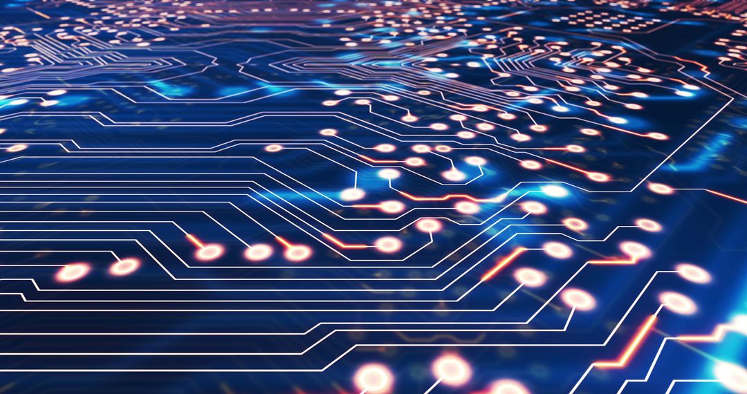 Futuristic Light Trails on Circuit Board Symbolizing Data Flow