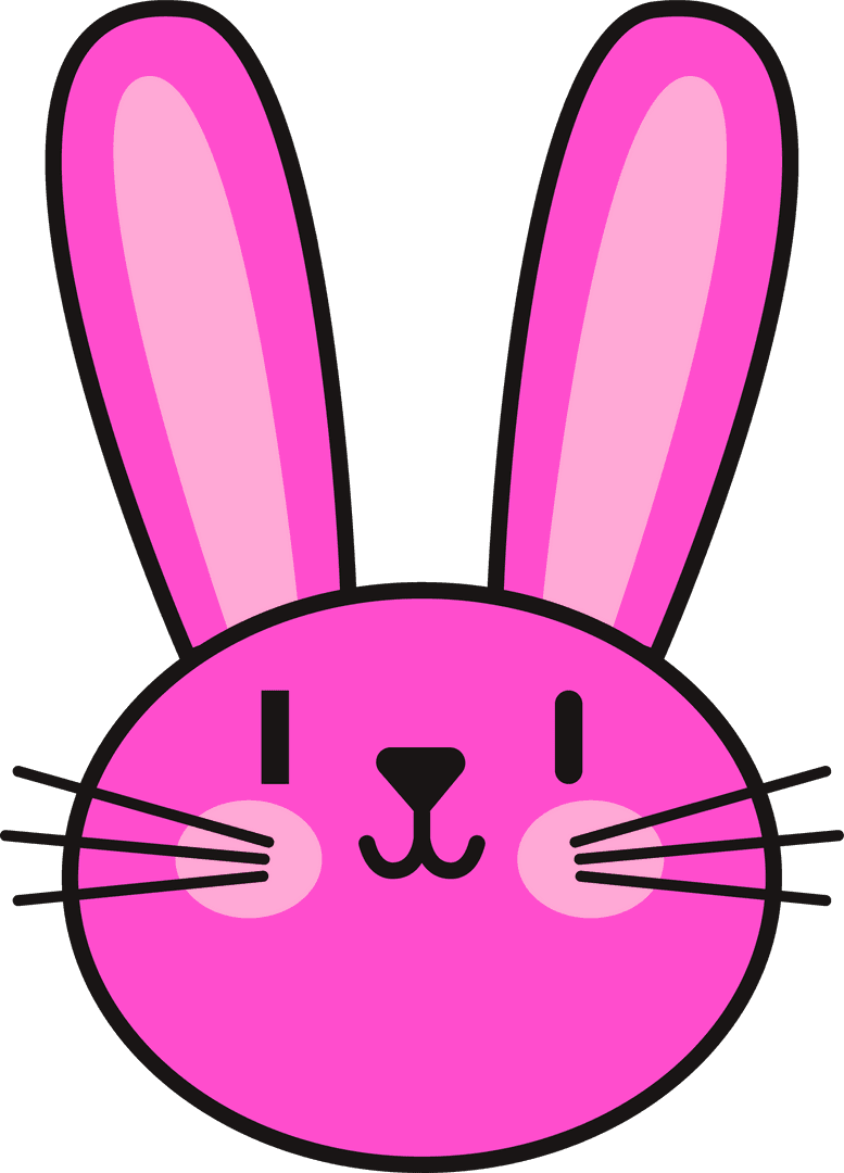 Whimsical Pink Rabbit Head Illustration on Transparent Background