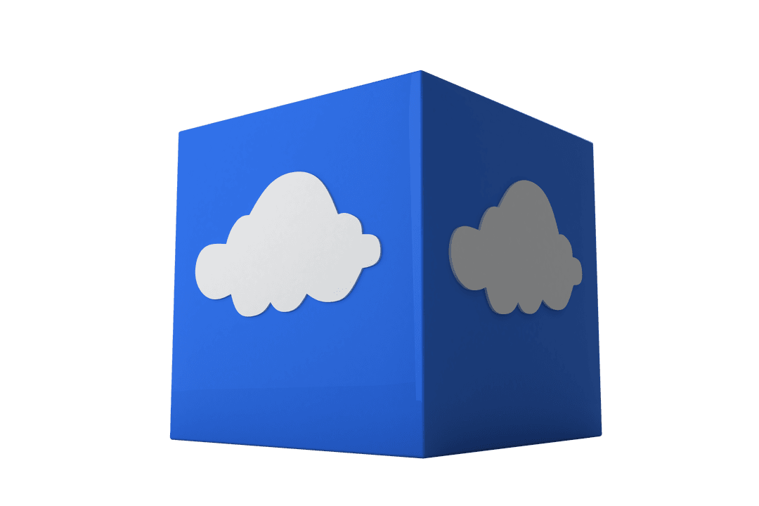 Digital Blue Cube with Cloud on Transparent Background