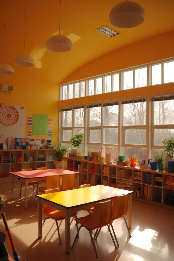 Interiors of classroom with window, created using generative ai technology - Free Images, Stock Photos and Pictures on Pikwizard.com