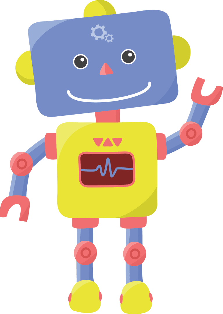 Colorful Robot Illustration on Transparent Background