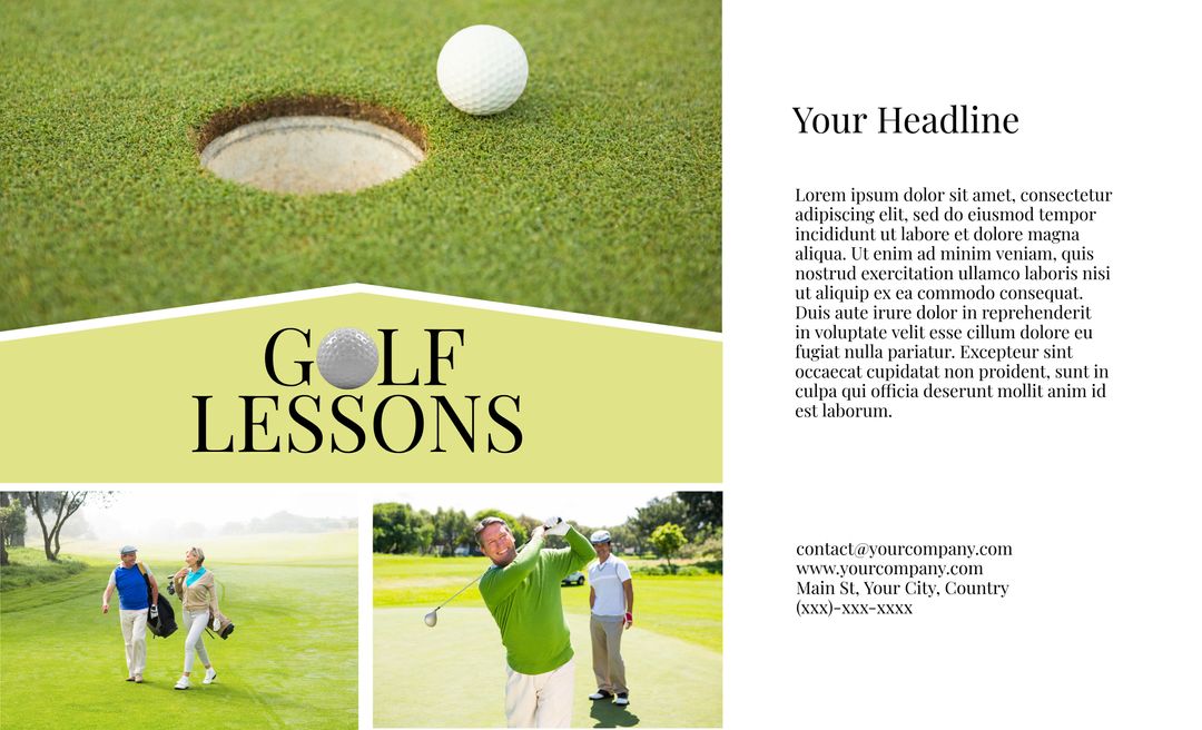 Golf Lessons Advertisement Template Featuring Players on Course