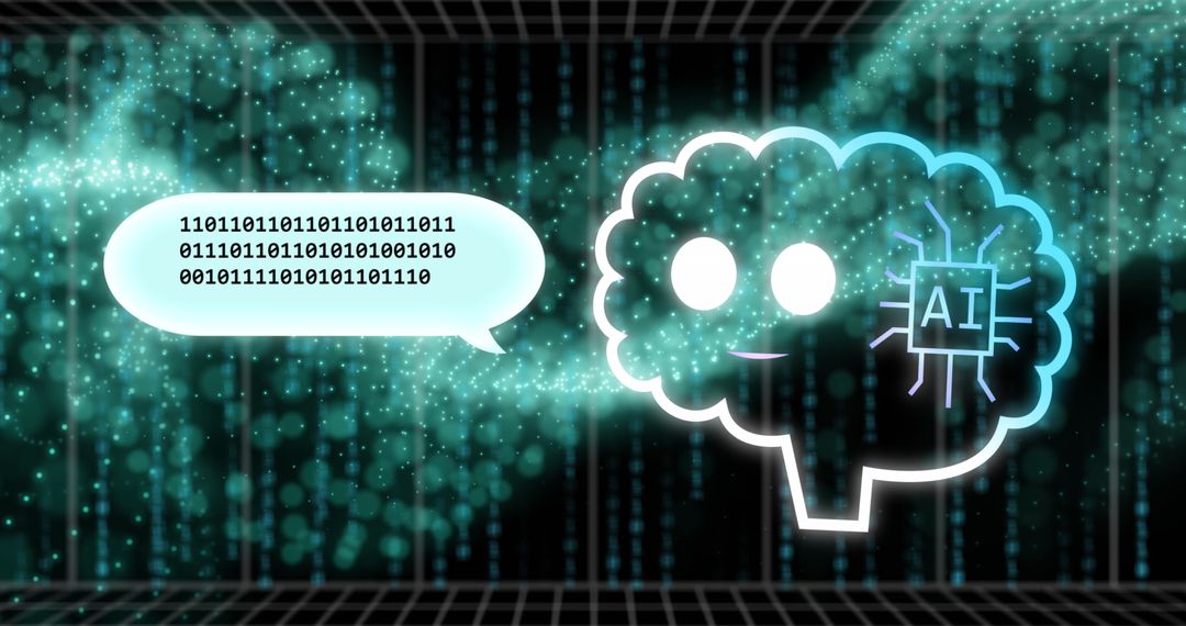 AI Brain Icon with Future Technology Binary Code