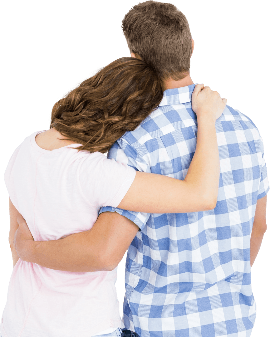 Transparent Rear View Couple Embracing for Romance Theme